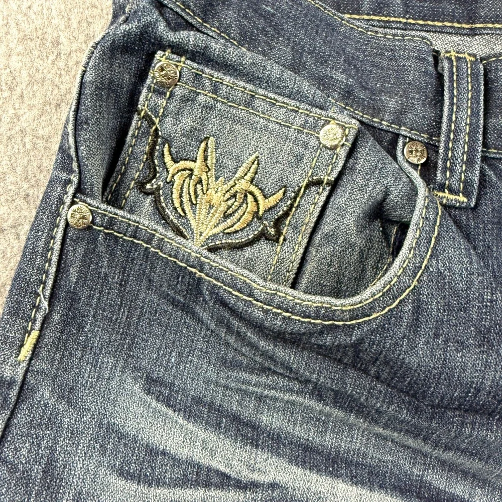 BB Gear Denim Distressed Jeans Mens 36x29‎ Straight Leg Y2K Embroidered vtg